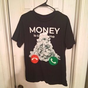 Black Graphic T-Shirt with Money Print